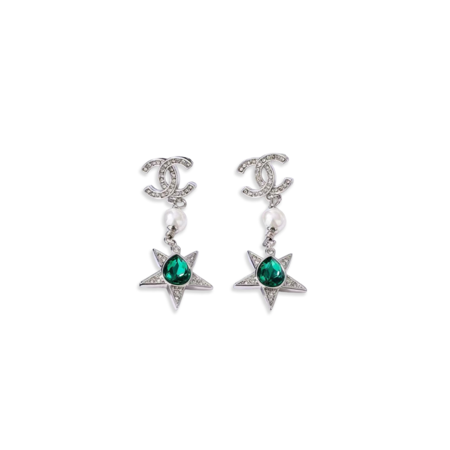 Ch**el green diamante star cc drop earrings aba380